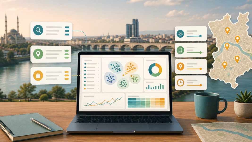 Adana için hazırlanan Google Ads hesabında geniş eşleme testi, arama niyeti kümeleri ve teklif sinyallerini gösteren optimizasyon panosu