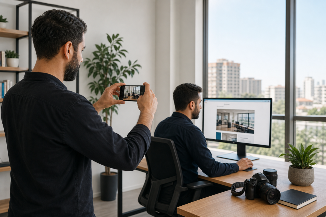 Adana'da dijital hizmet ofisinin Google İşletme Profili için güncel ve gerçek fotoğraflarını çeken ekip