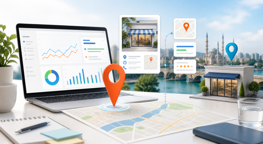 Adana odaklı bir Google Ads hesabında konum varlığı ile mağaza adresi, harita pini ve reklam ilişkisini gösteren kapak görseli